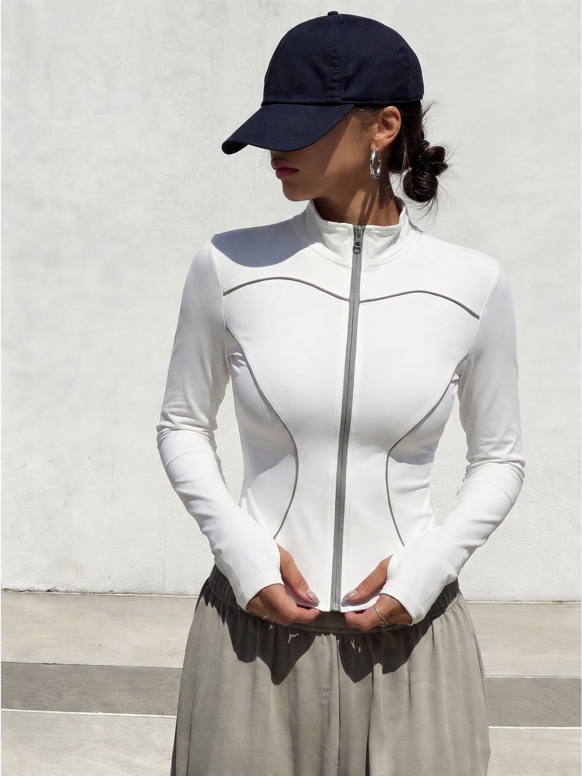 Reflective Stripe Stand Collar Jacket - White