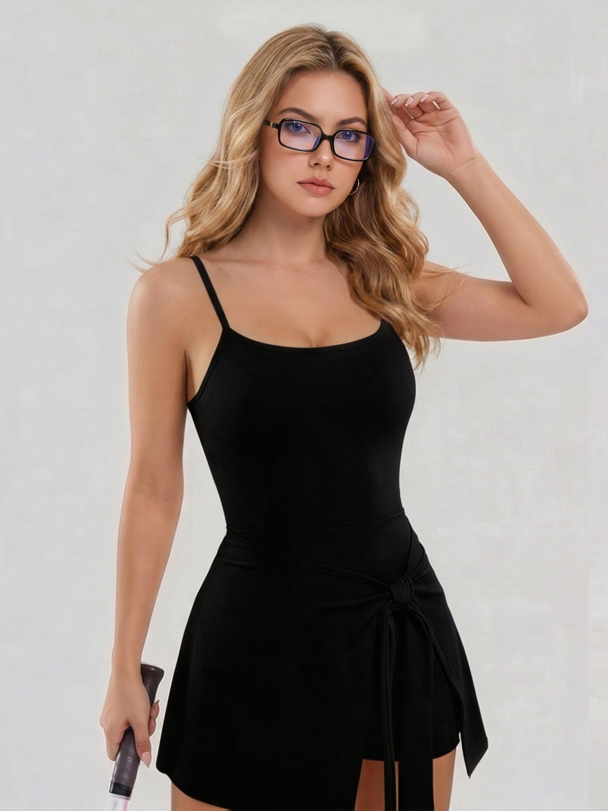 Vest Style Tennis Dress With Shorts - Black