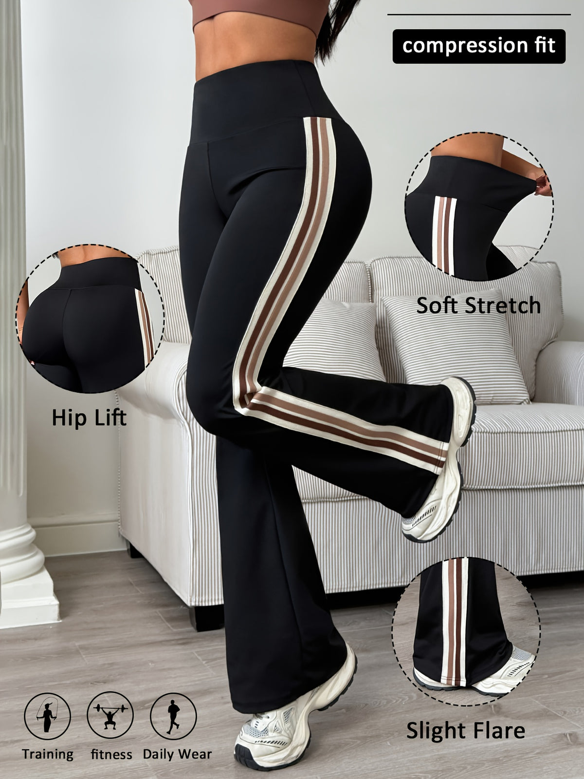 Striped Flare Pants - Black