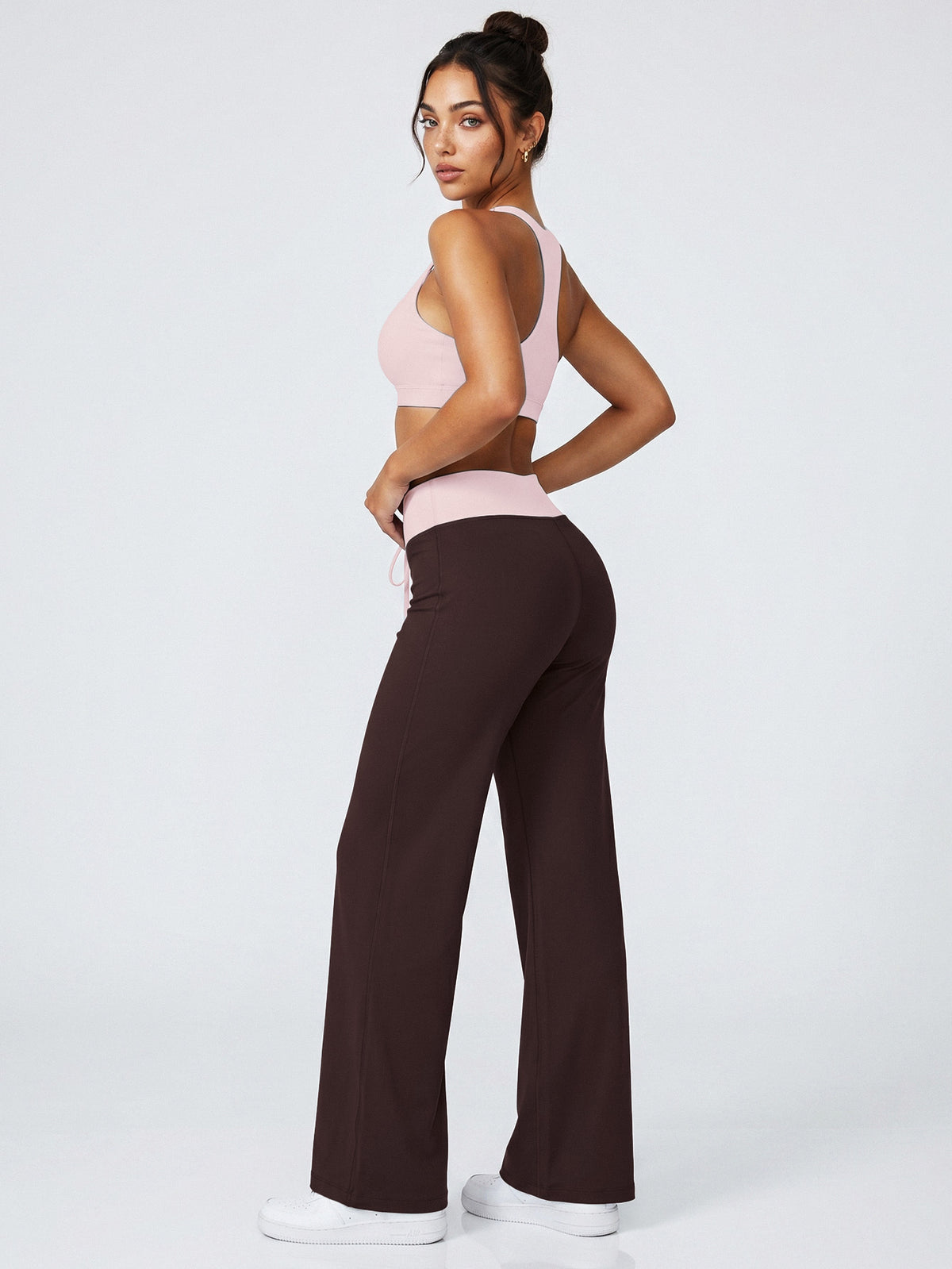 Colour Block Wide Leg Pants - Coffee
