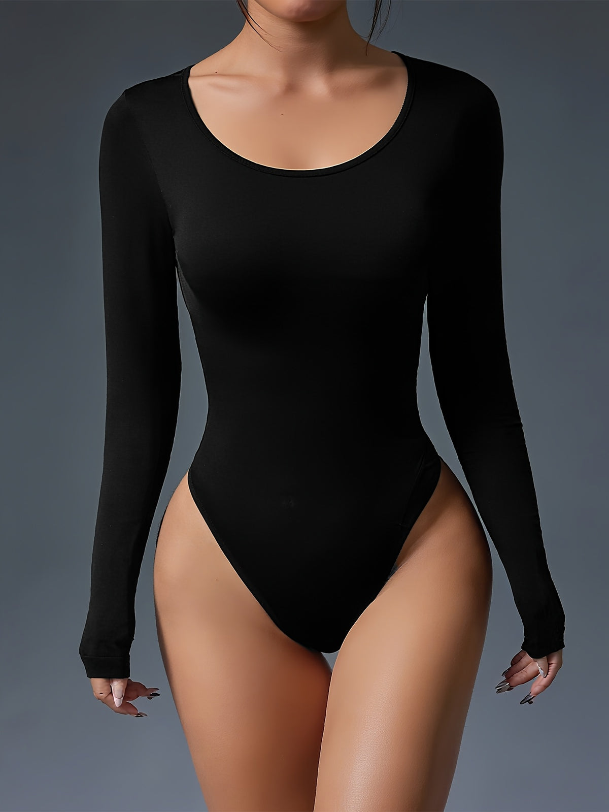Hollow Back Triangle Leg Bodysuit - Black