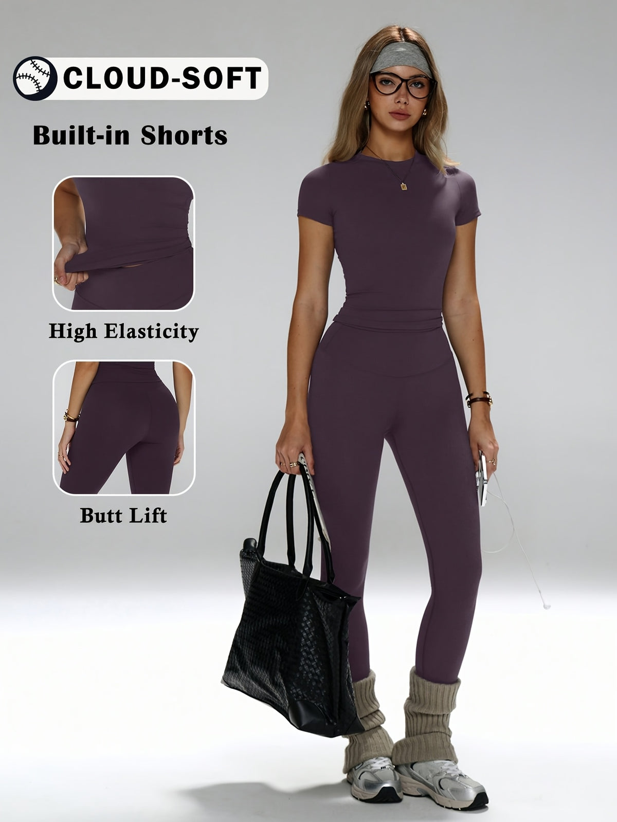 Short Sleeve Tee & Leggings Set - Purple