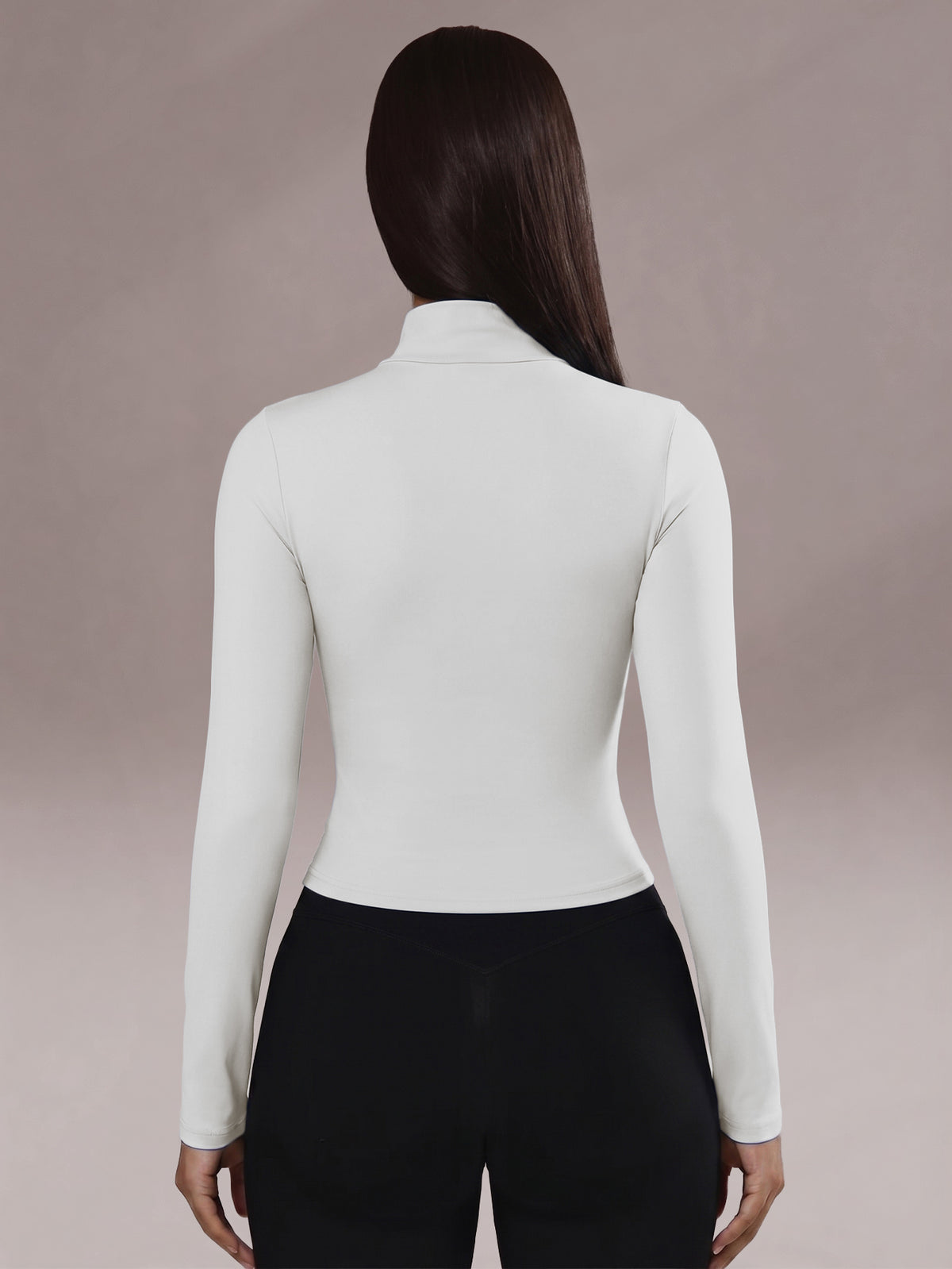 Half Zip Curved Hem Top - White