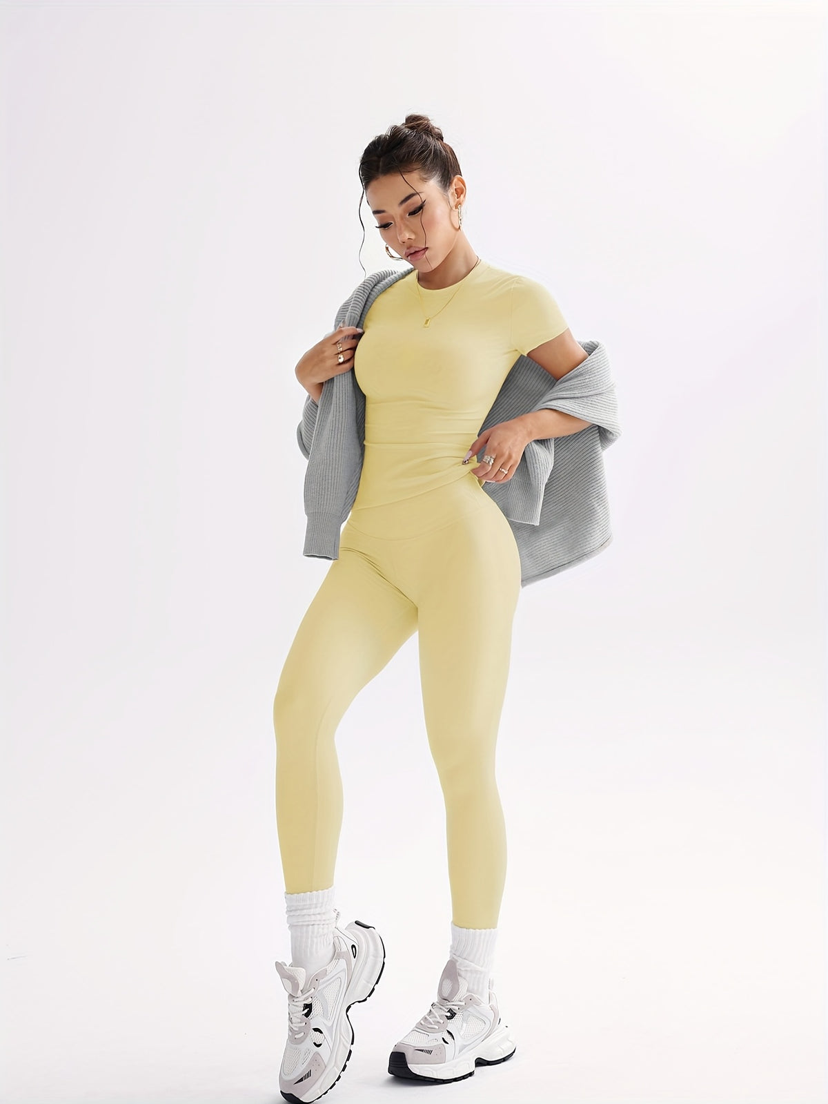 Cropped Tee & Leggings Set - Yellow