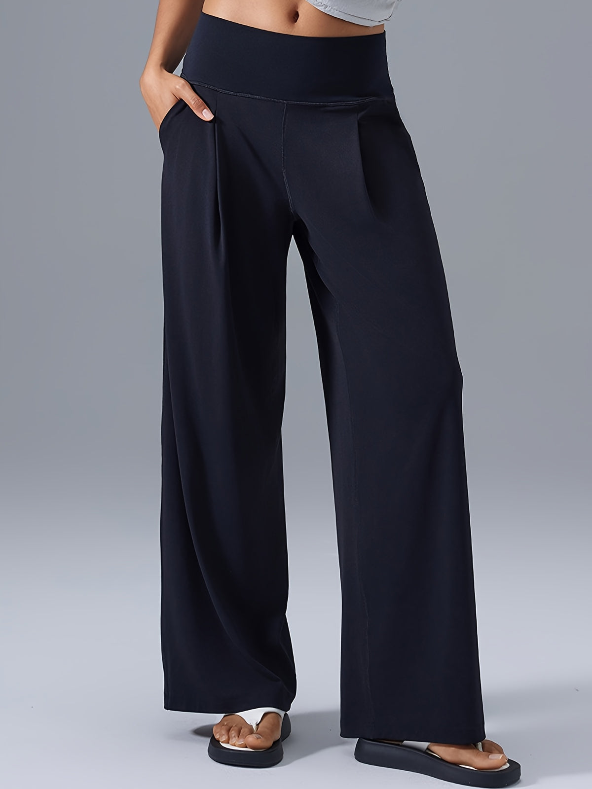 High Waist Straight Leg Pants - Black