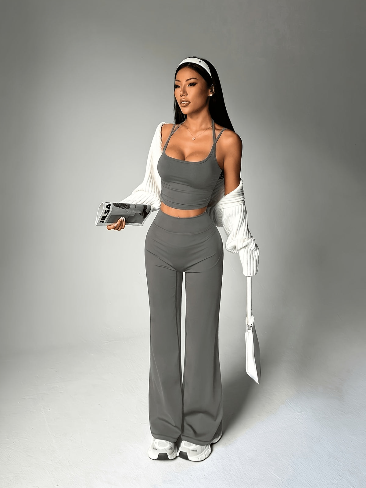 Camisole & Wide Leg Pants Set - Dark Grey
