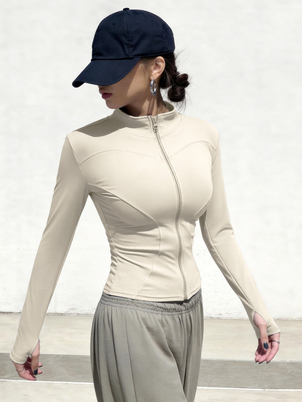Sweat Wicking Stretch Pilates Jacket - Ivory White