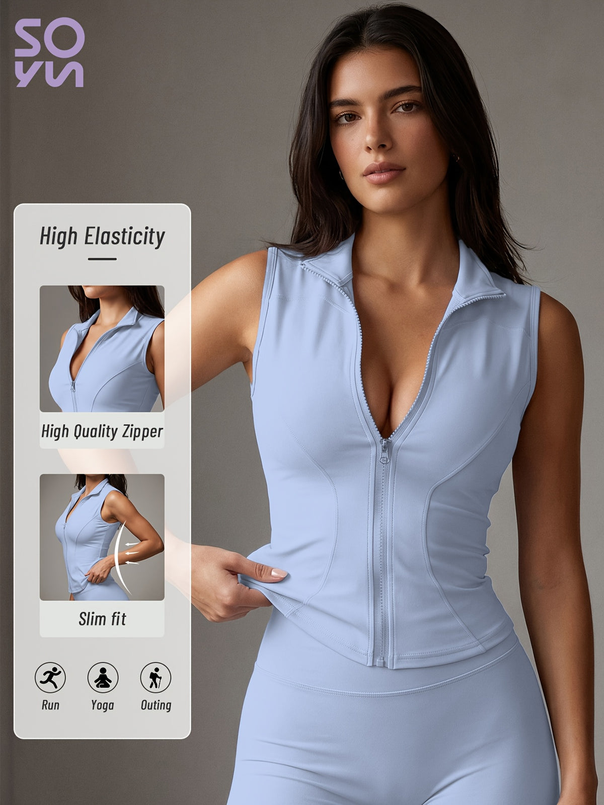 Sleeveless Zip Up Athletic Vest - Light Blue