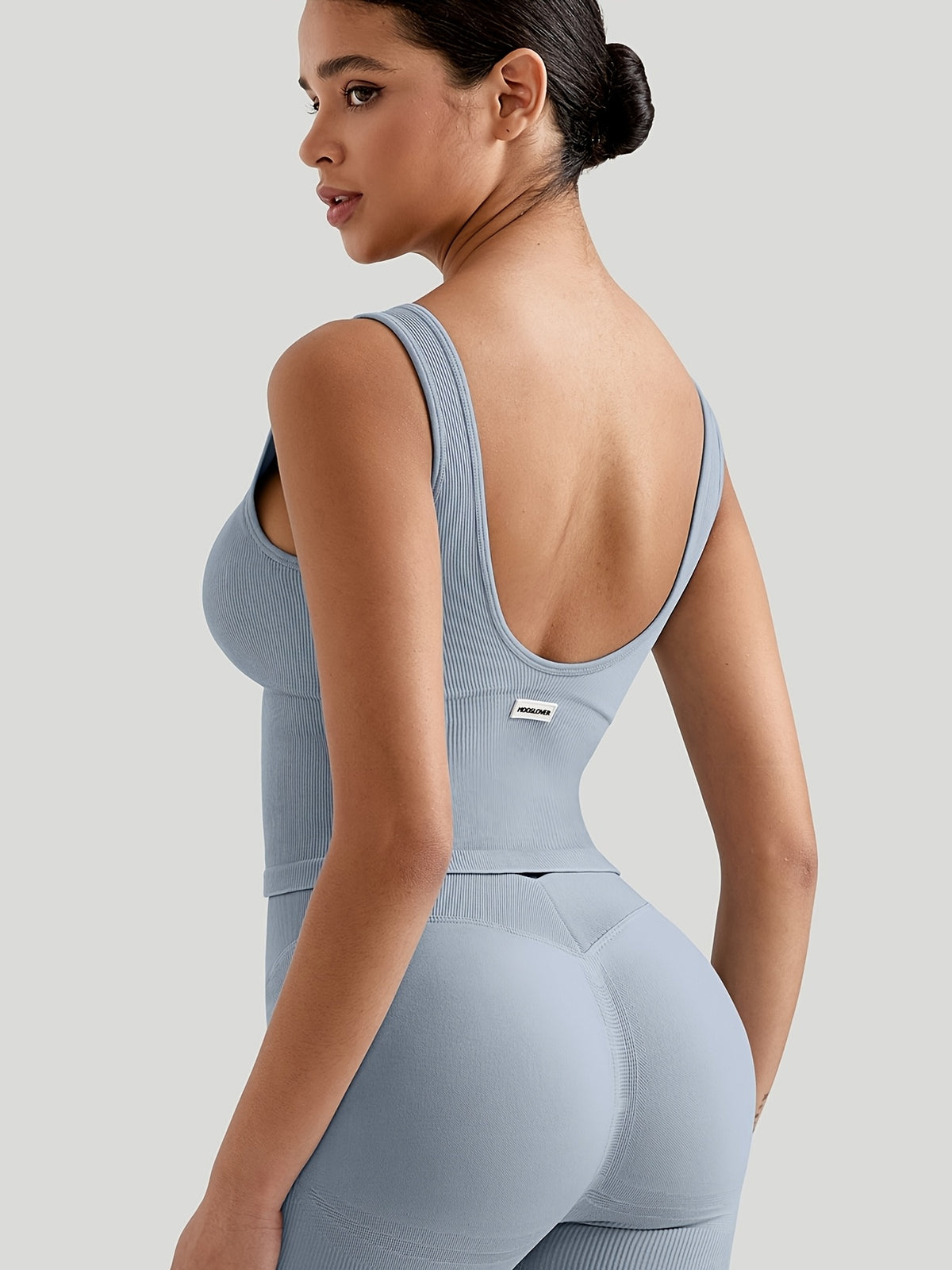 V-Neck Tank & V-Waist Shorts Set - Light Blue