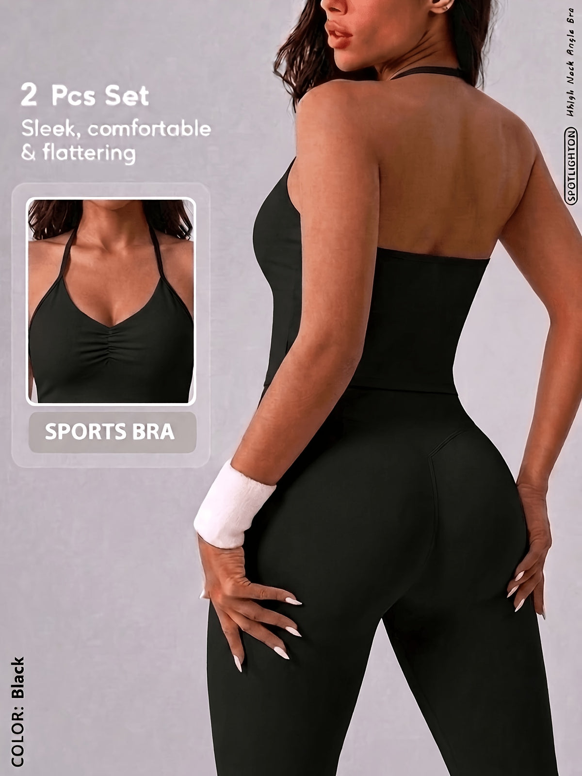 Halter Crop Tank & Leggings Set - Black