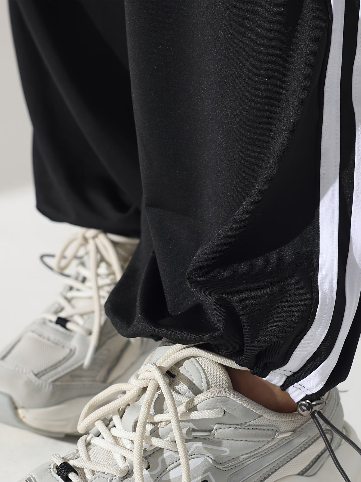 Side Stripe Drawstring Tapered Joggers - Black