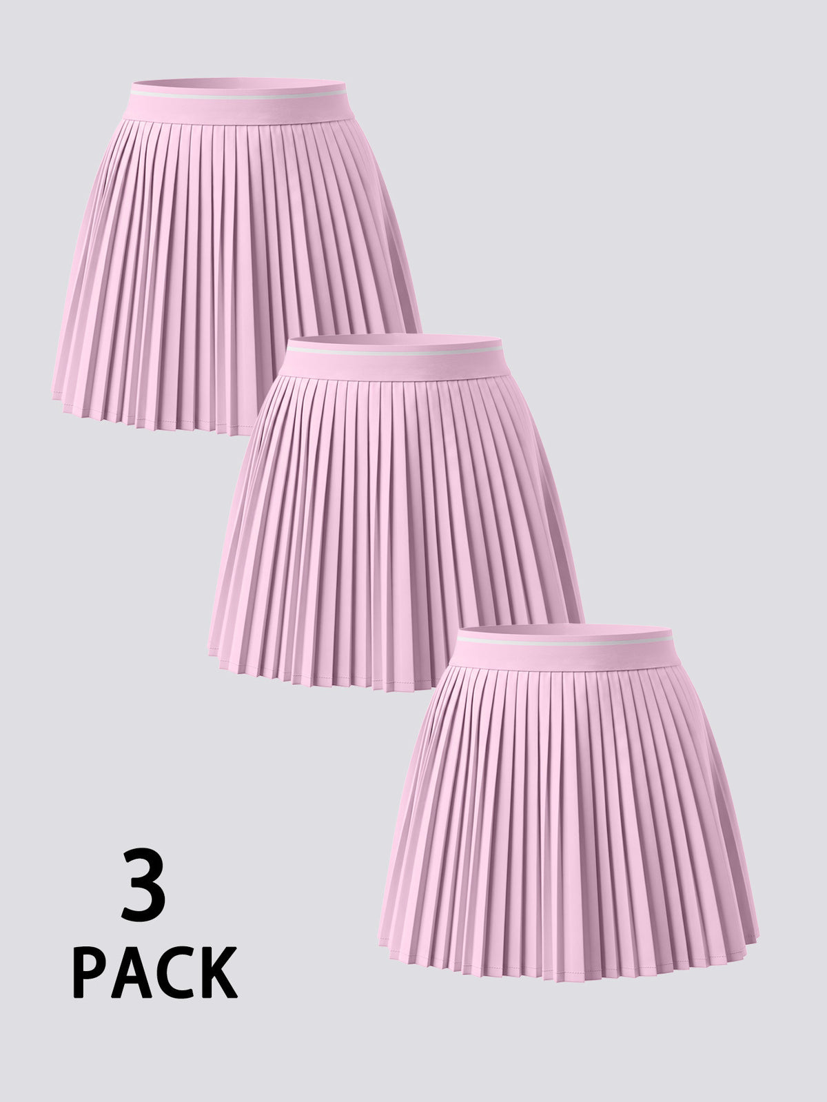 3 Pack Pleated Contrast Waist Tennis Skorts - Pink