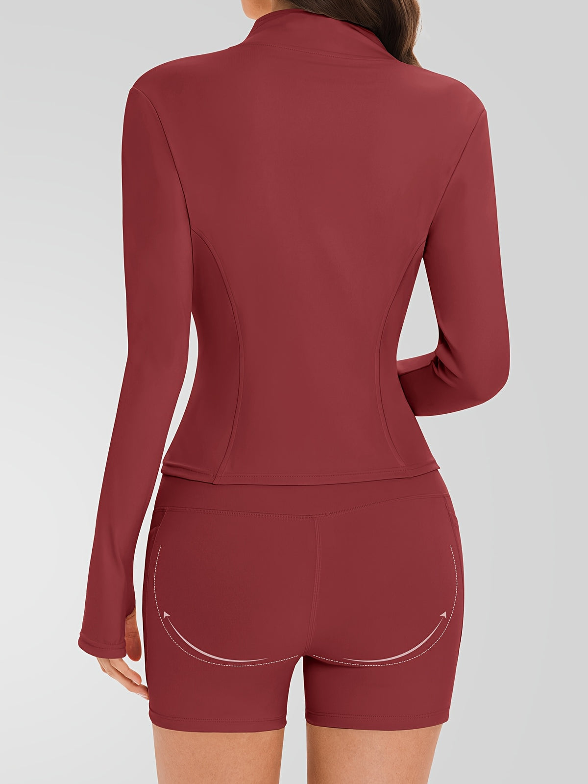 Zip Jacket & Pocket Shorts Set - Burgundy