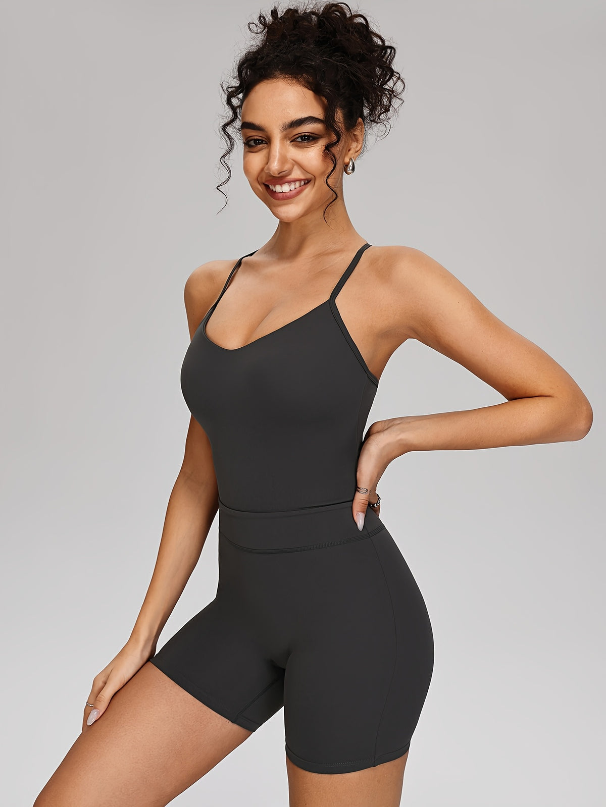 Backless Strappy Sculpt Jumpsuit - Graphite