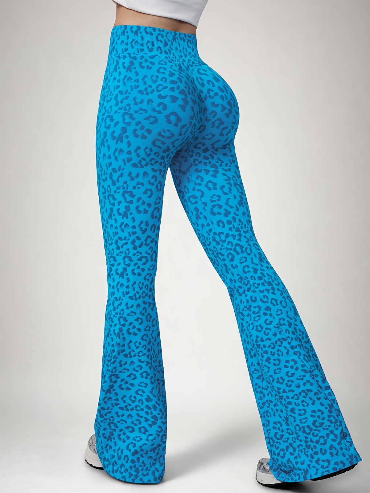 Leopard Print Flare Leggings - Blue