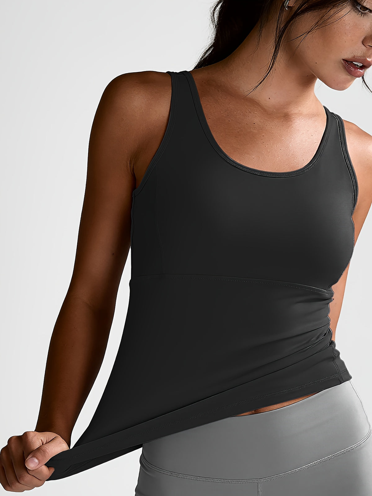Round Neck Cutout Sports Vest - Black