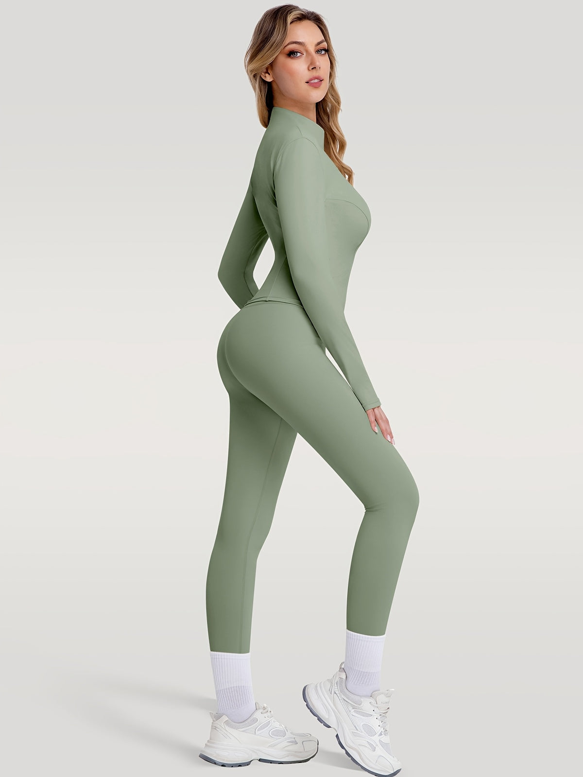 Figure Hugging Jacket & Pants Set - Green