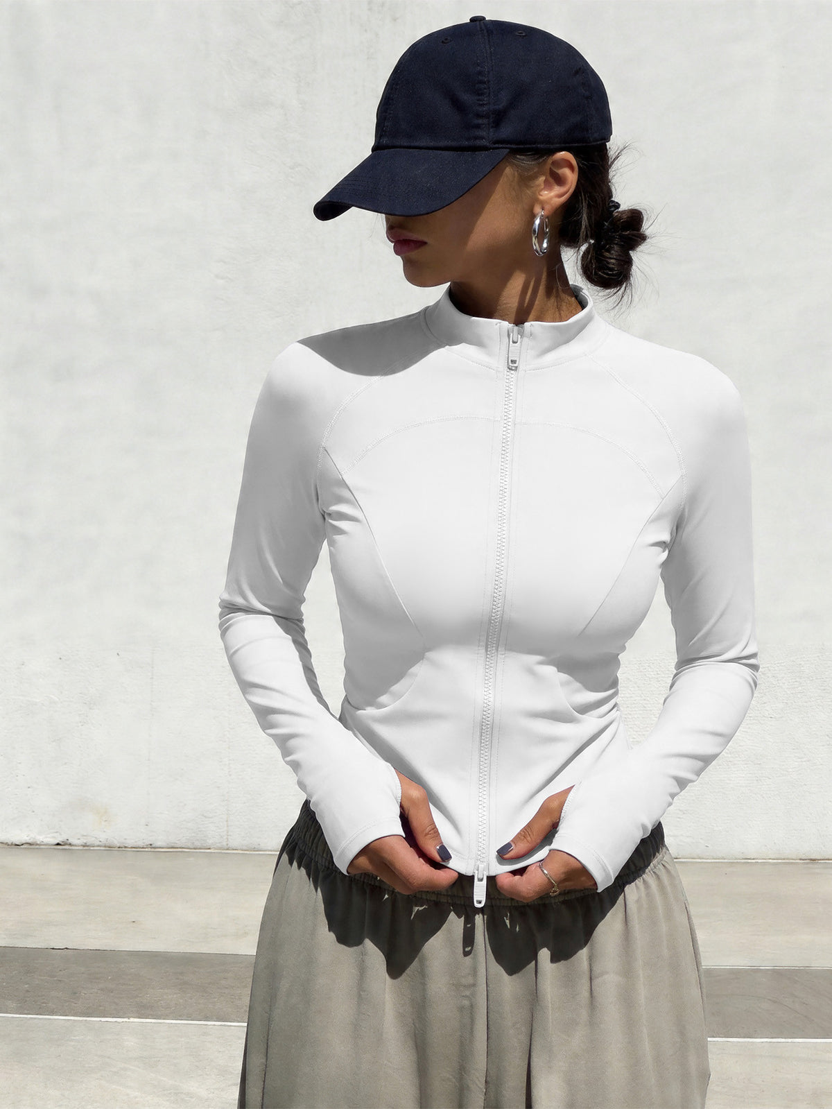 Double Zip Stand Collar Training Jacket - White