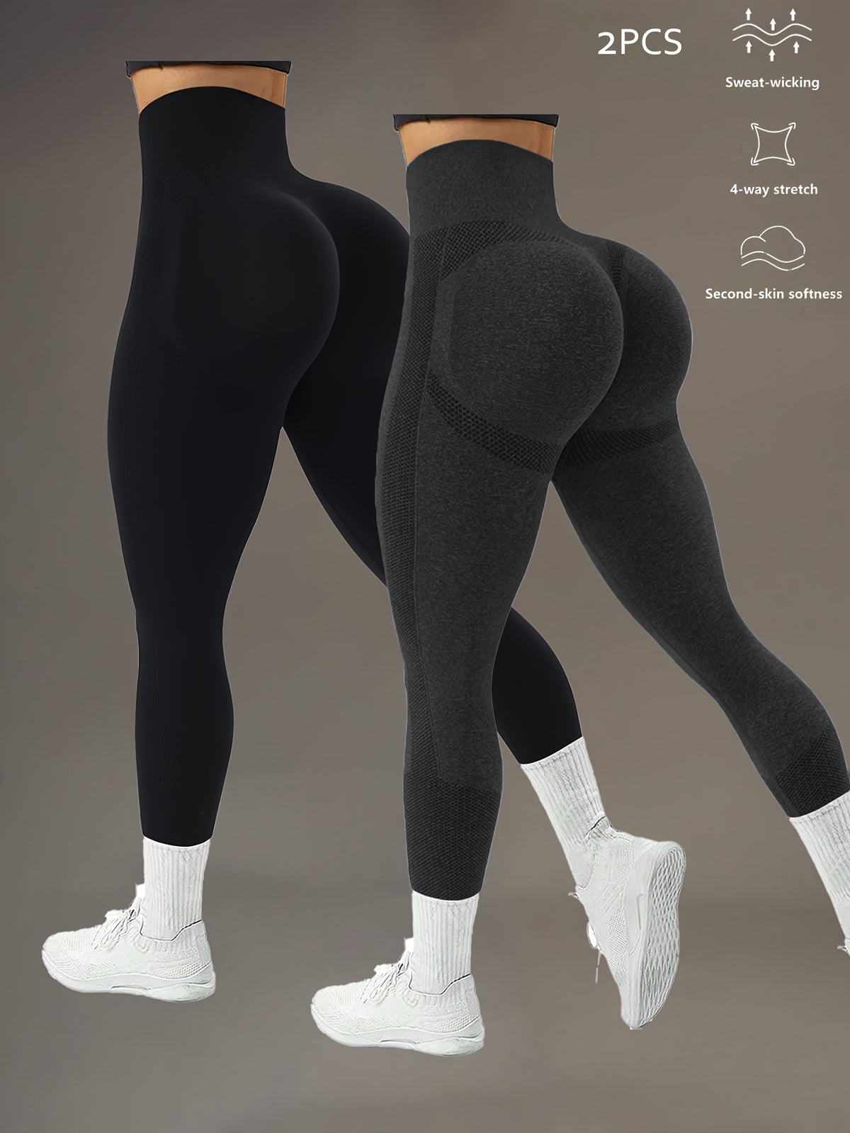 2 Pack Polka Dot Wide Waistband Leggings - Black & Dark Grey