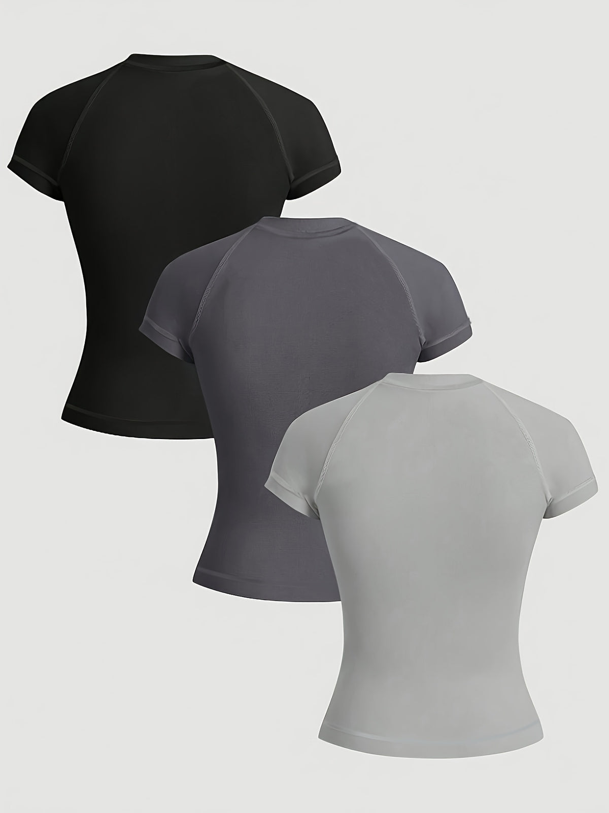 3 Pack Solid Fitted Athletic Tees - Black, Dark Gray & Light Gray