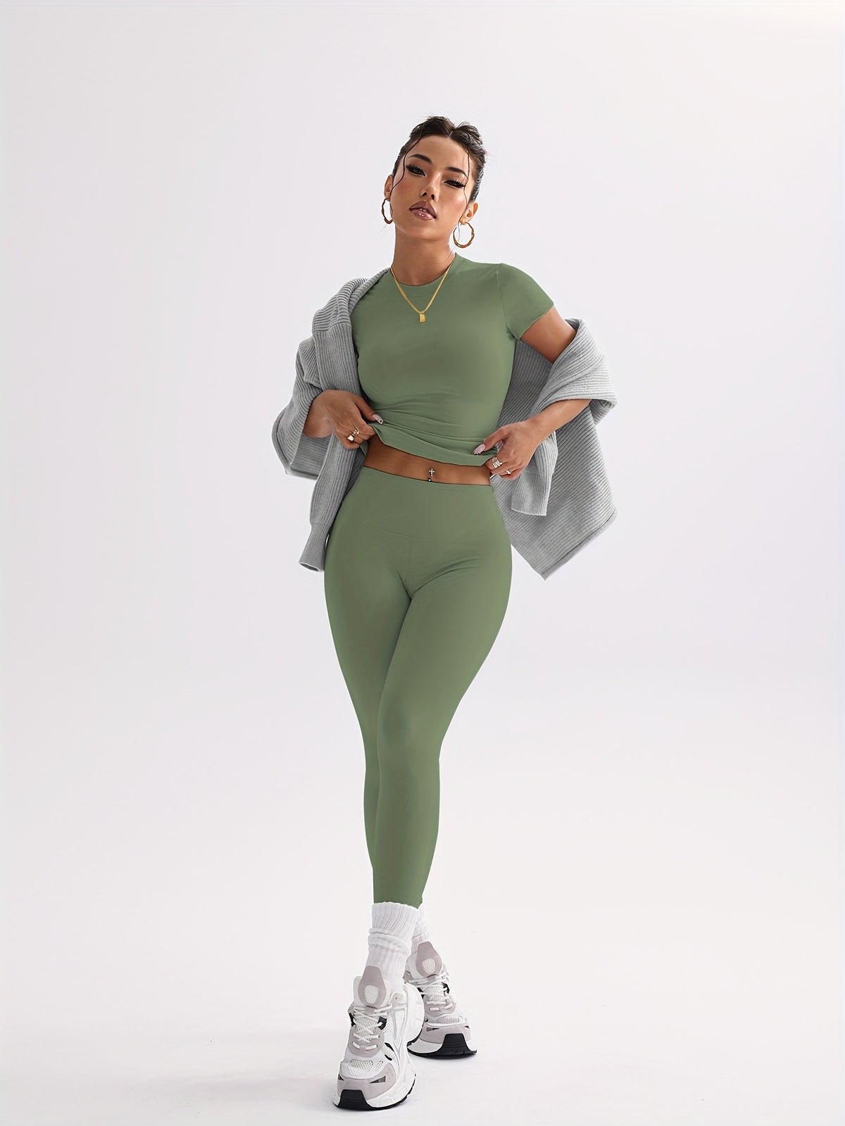 Cropped Tee & Leggings Set - Fern Green