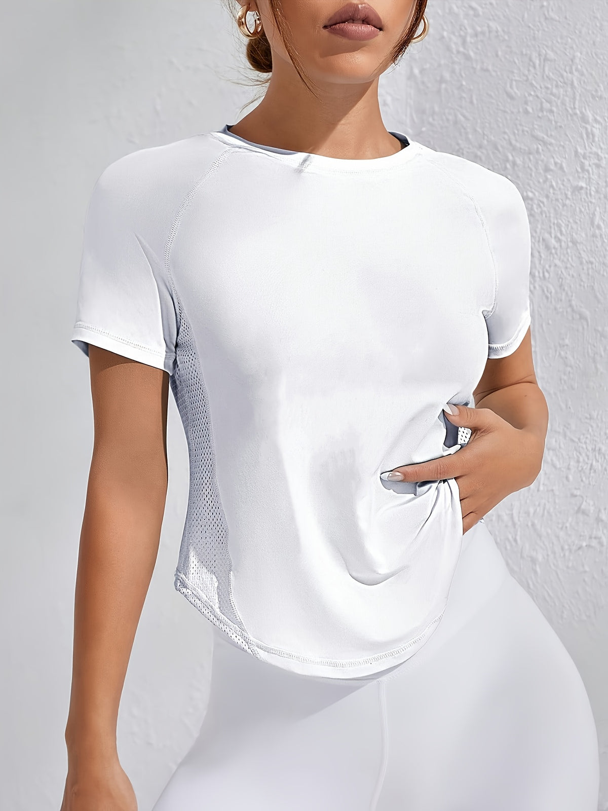 Underarm Mesh Panel Breathable Tee - White