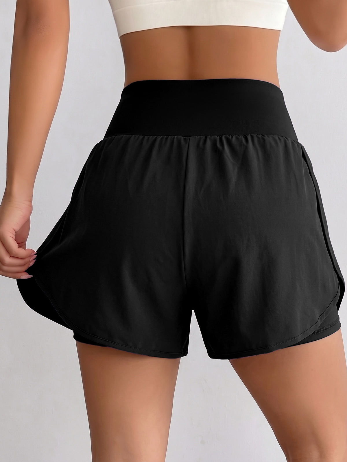 Ruffle Hem 2-in-1 Running Shorts - Black