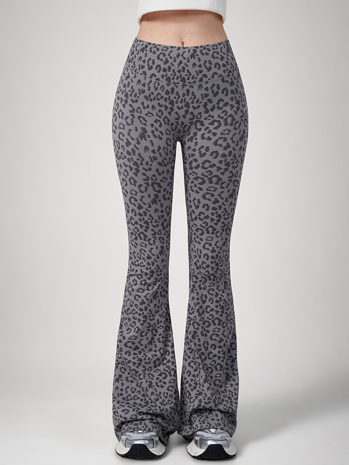 Leopard Print Flare Leggings - Grey
