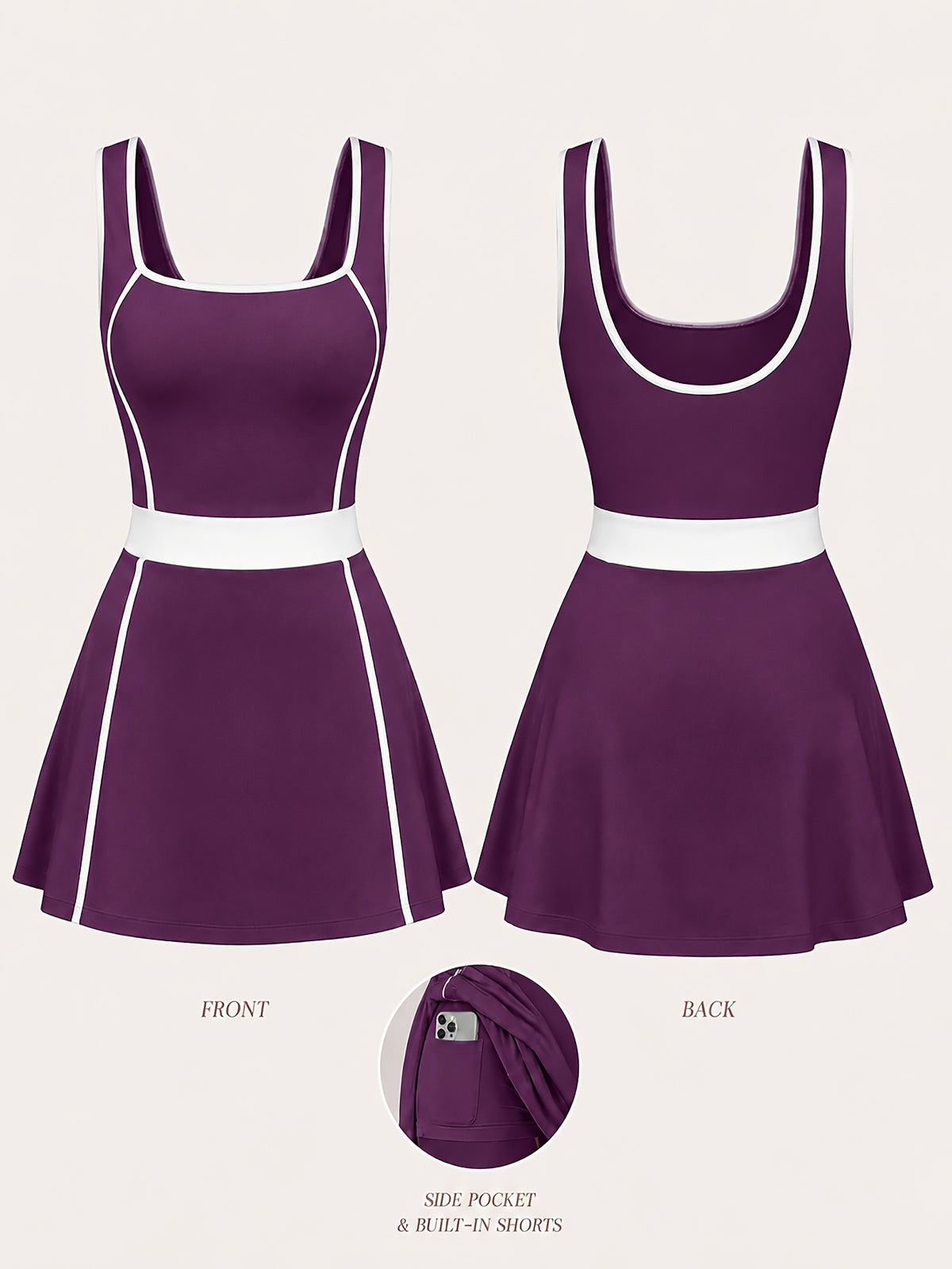 Square Neck Tennis Dress - Deep Purple