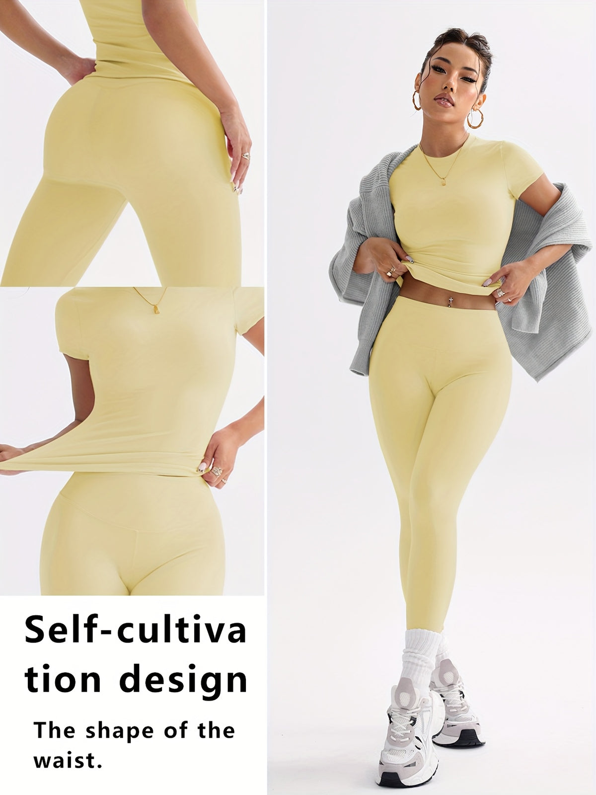 Cropped Tee & Leggings Set - Yellow
