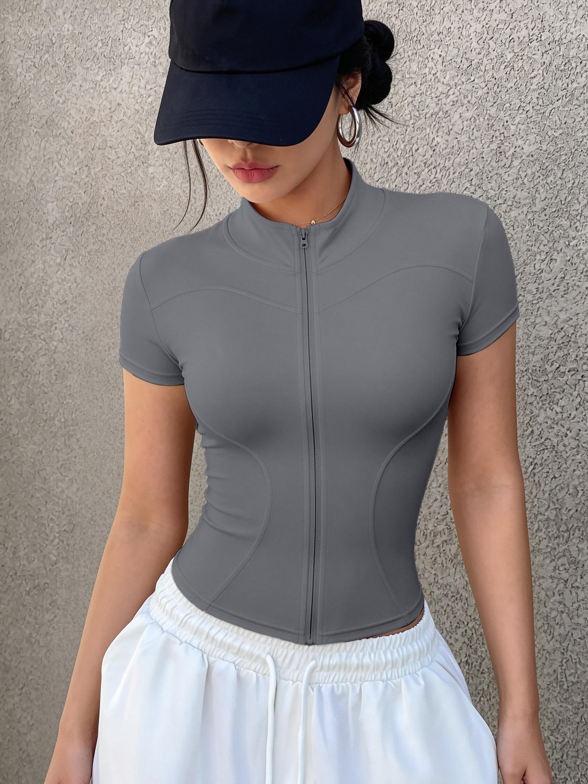 3 Pack Short Sleeve Zip Crop Jackets - Black, Ivory White & Gray