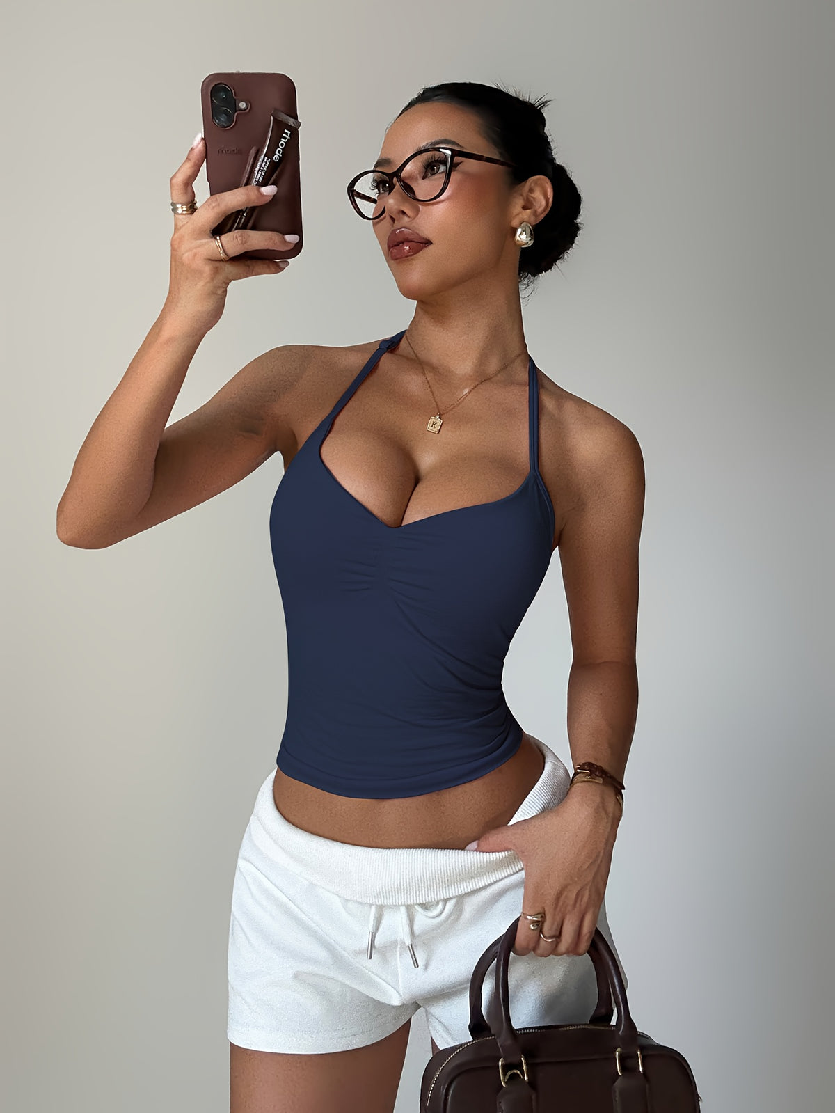 Halter Twist Crop Top - Navy