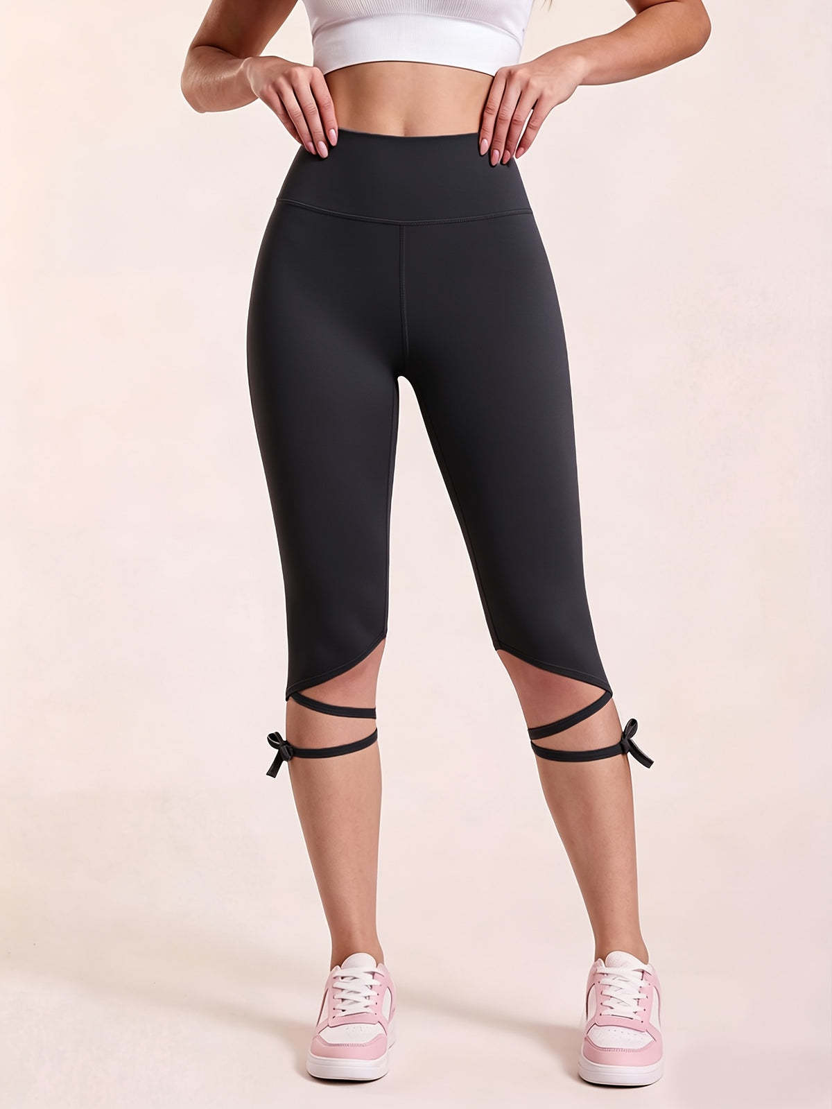 Cross Strap Capri Leggings - Black