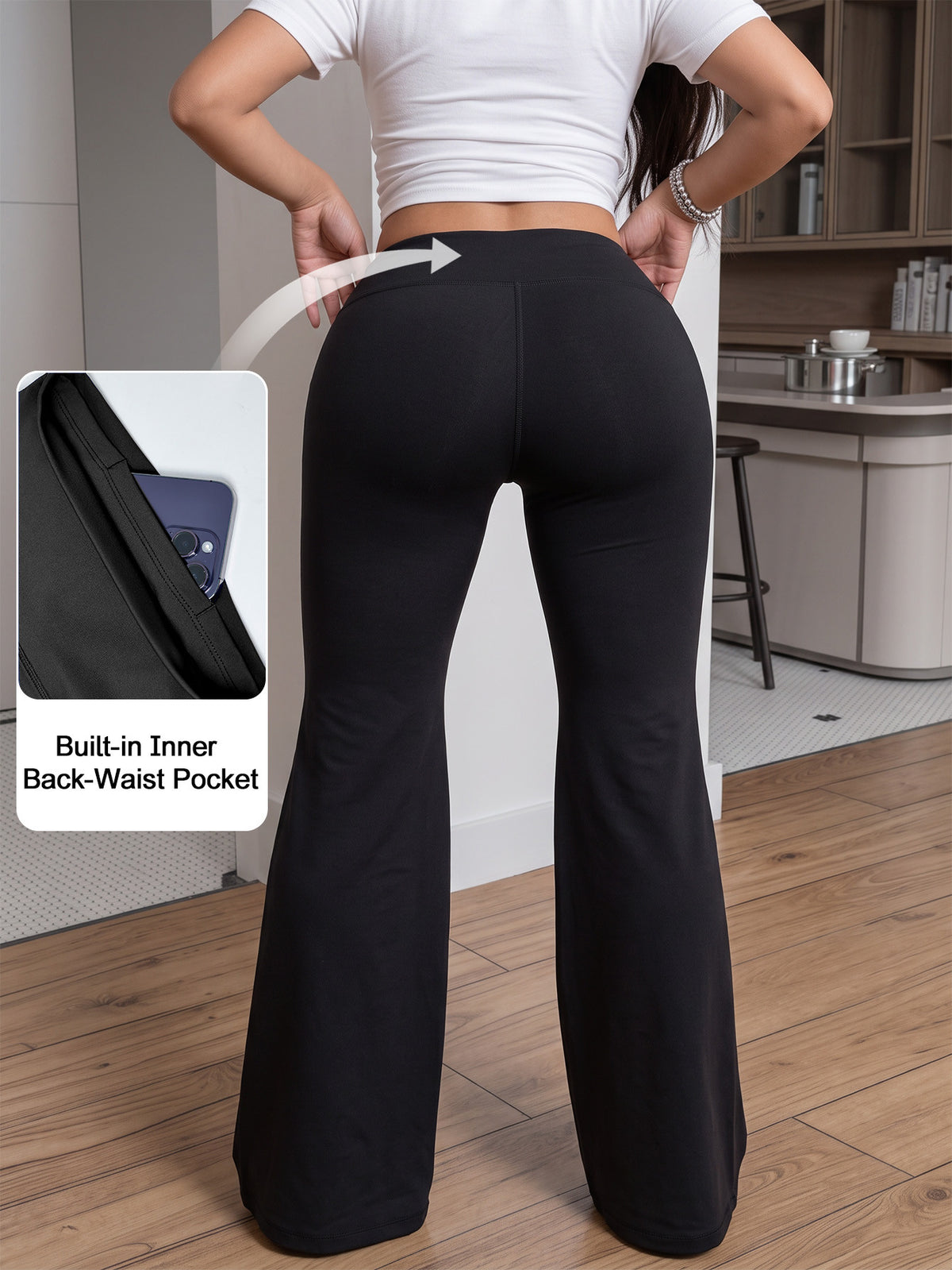 Slight Flare Tummy Control Yoga Pants - Black