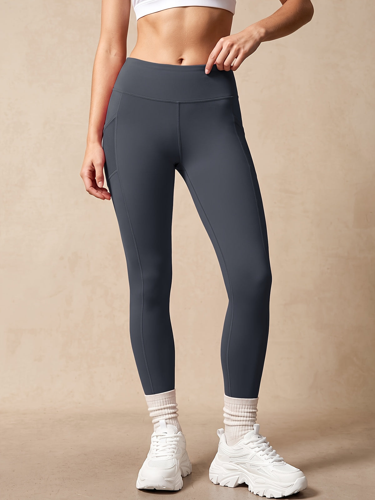 Mesh Side Pocket Lifting Leggings - Dark Gray