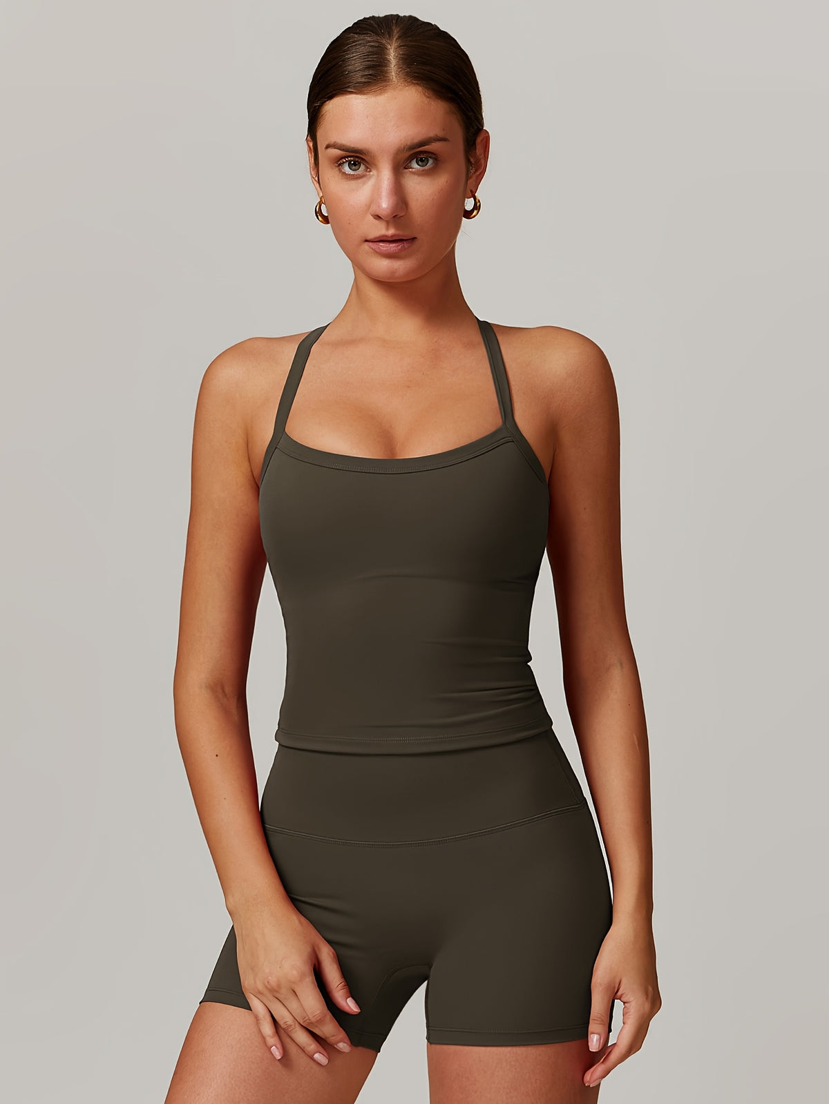 Cross Back Tank & Shorts Set - Olive
