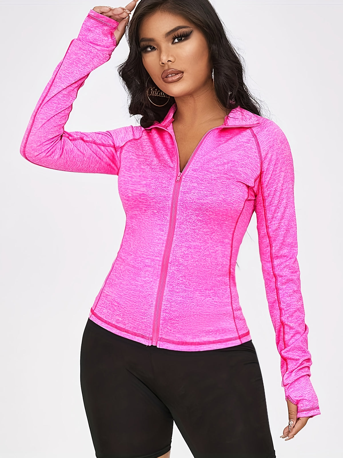 Raglan Thumbhole Zip-Up Sports Jacket - Magenta