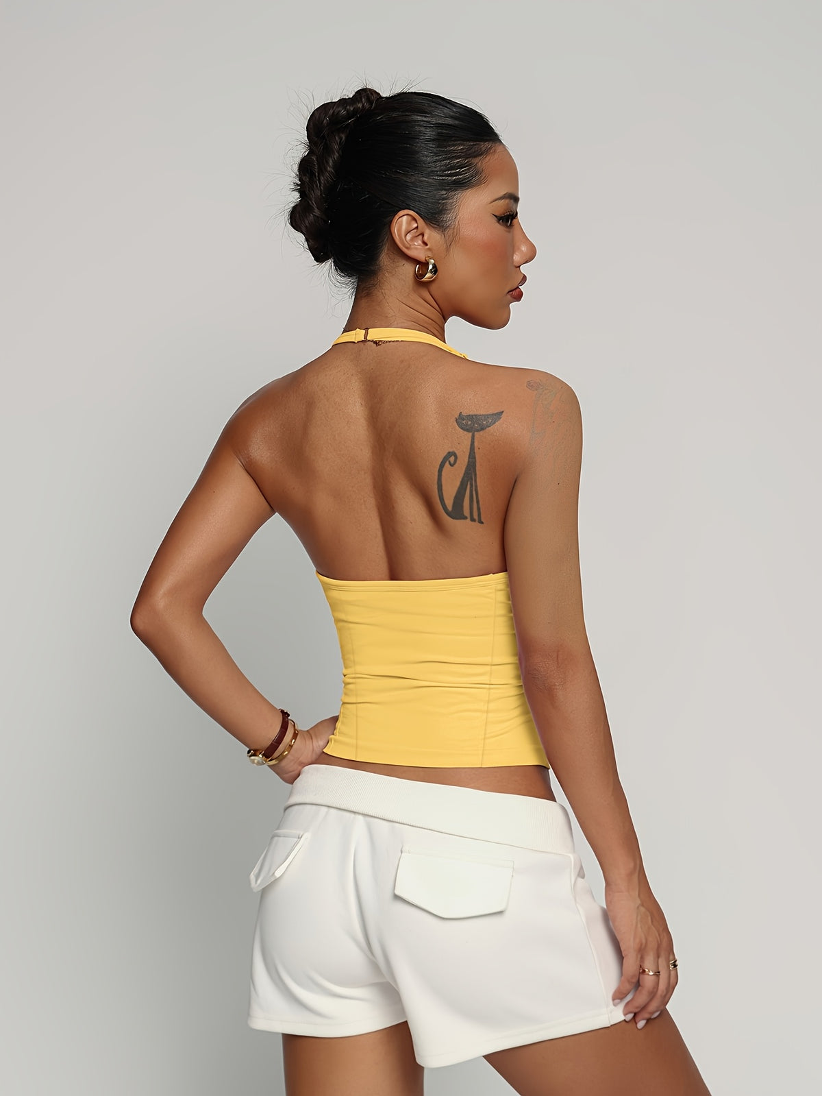 Halter Twist Crop Top - Yellow