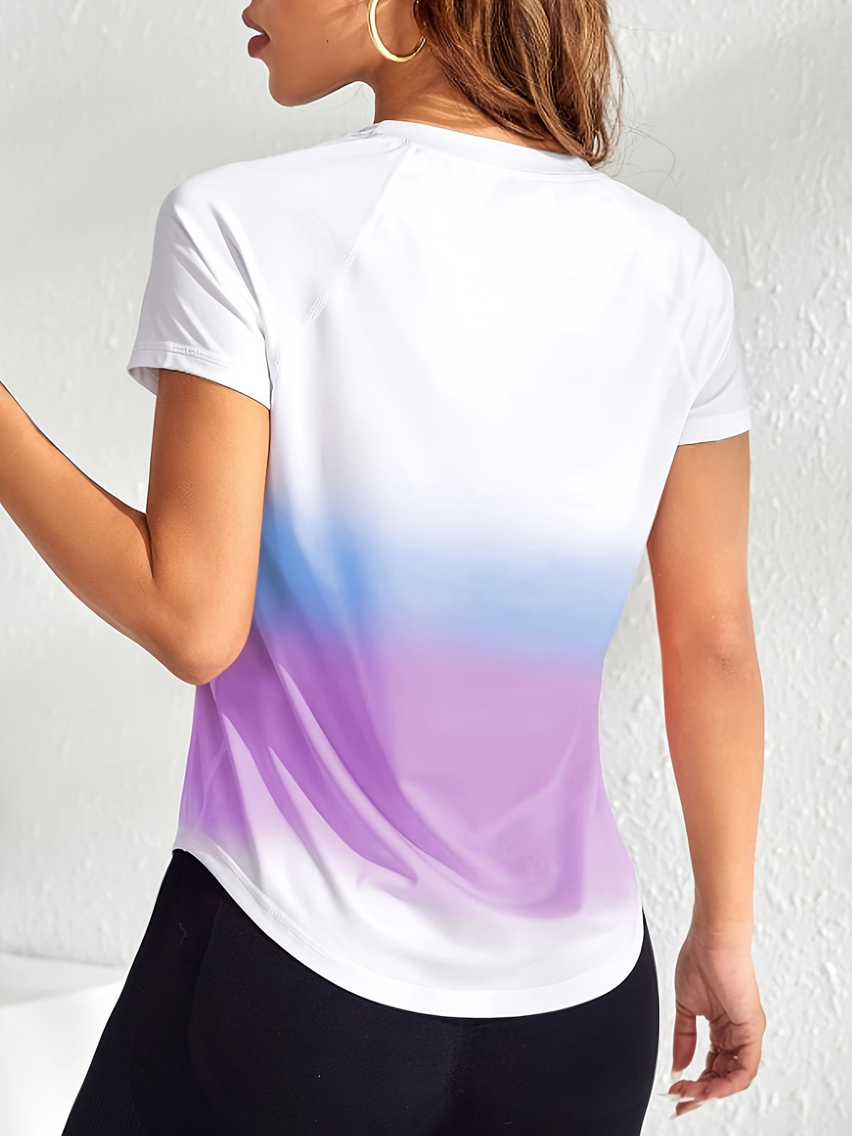 Tie-Dye Mesh Patchwork Sports Tee - Purple Ombre