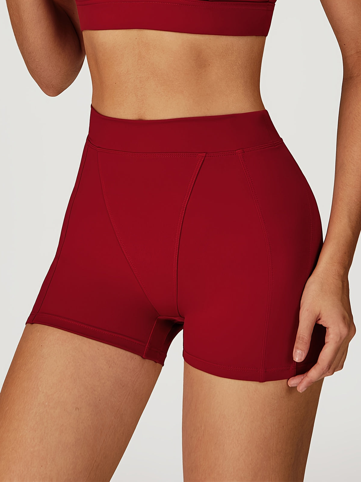 High Waist Compression Shorts - Brick Red