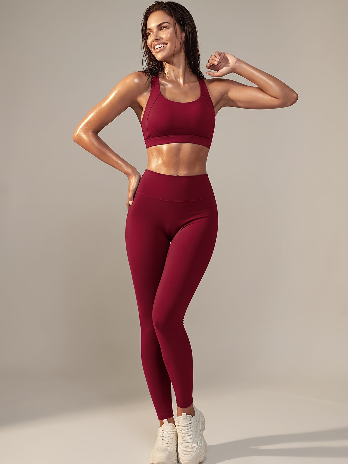 Criss Cross Bra & Pocket Leggings Set - Crimson