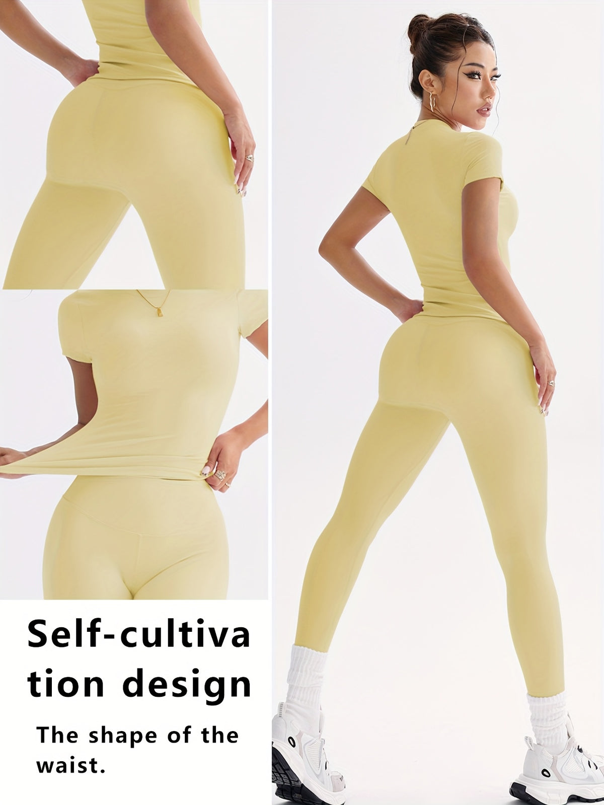 Cropped Tee & Leggings Set - Yellow