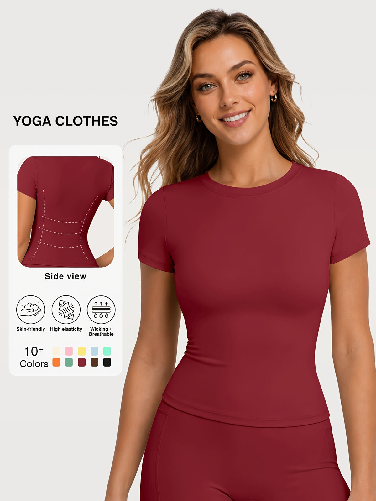 Quick Dry Crew Neck Yoga Tee - Red