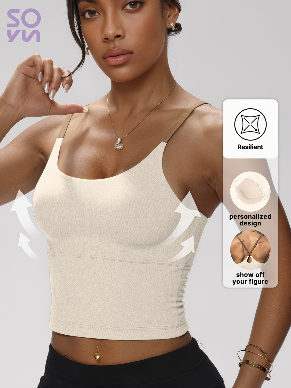 Color Block Padded Yoga Cami - Ivory White
