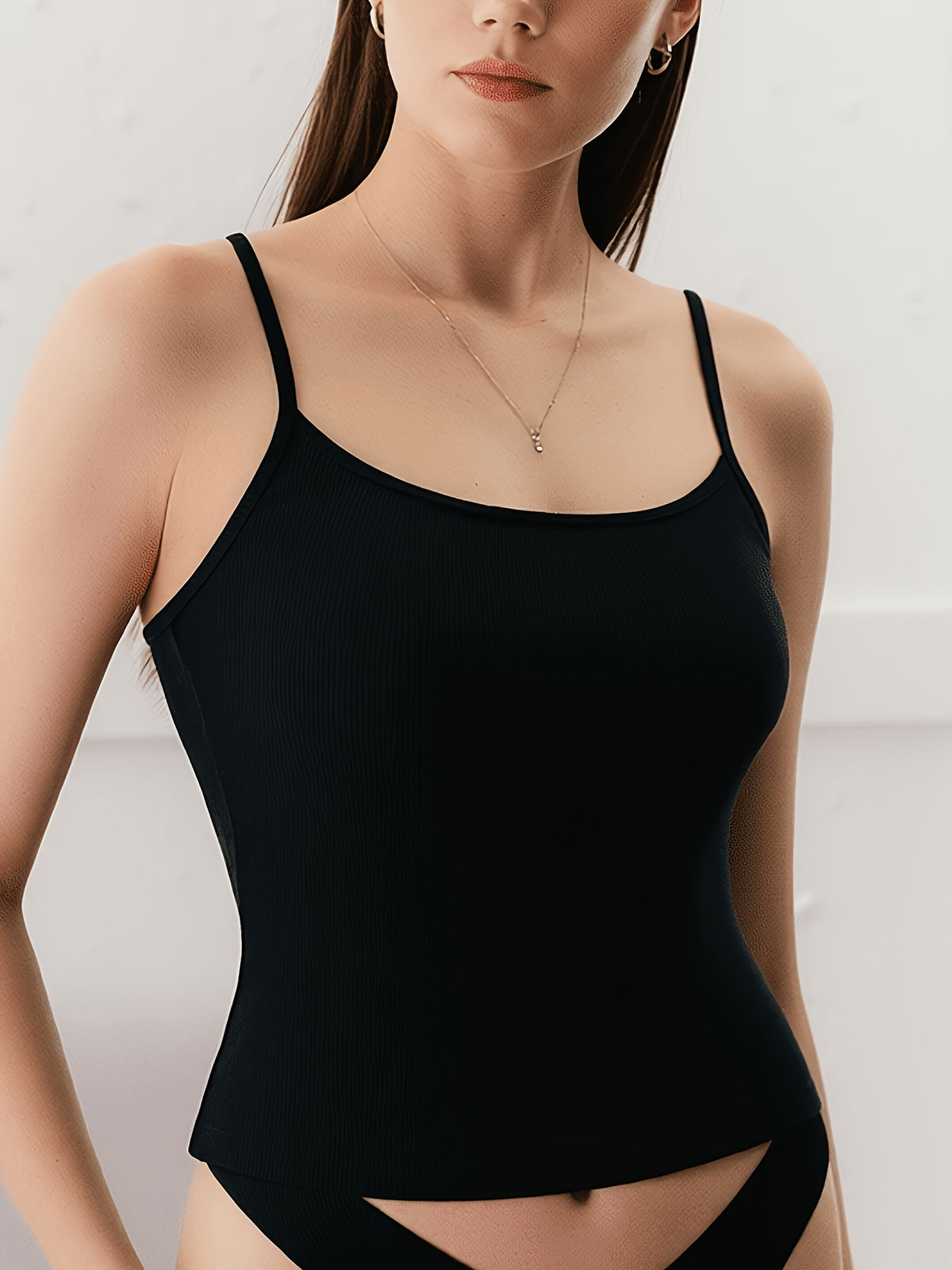 Ribbed Thin Strap Y2K Tank - Black