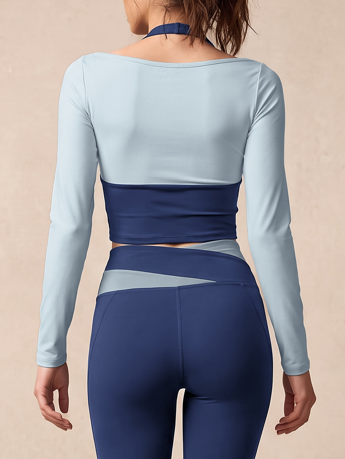 Halter Layered Top & Color Block Leggings Set - As Shown