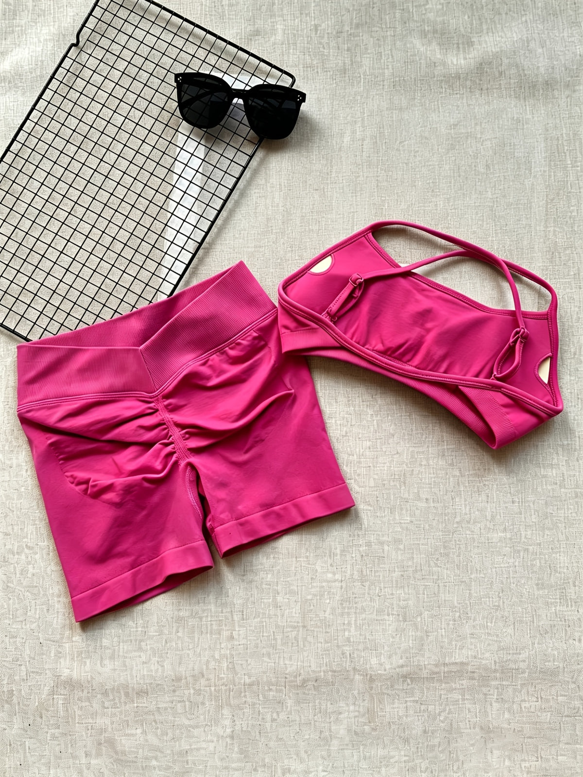 Cross Back Seamless Bra & Shorts Set - Rose