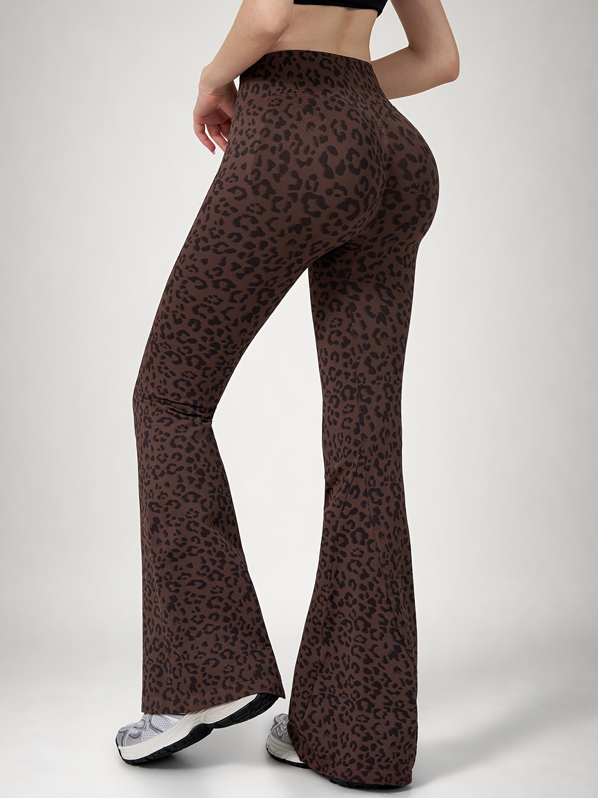 Leopard Print Flare Leggings - Brown