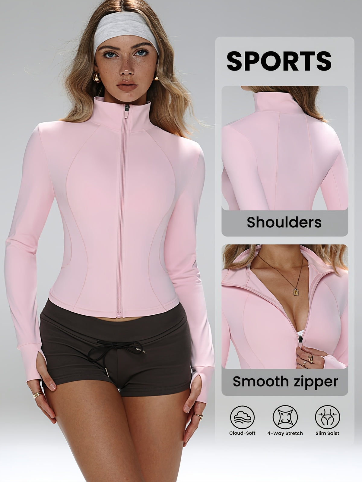 Thumbhole Shaping Zip Jacket - Pink Red