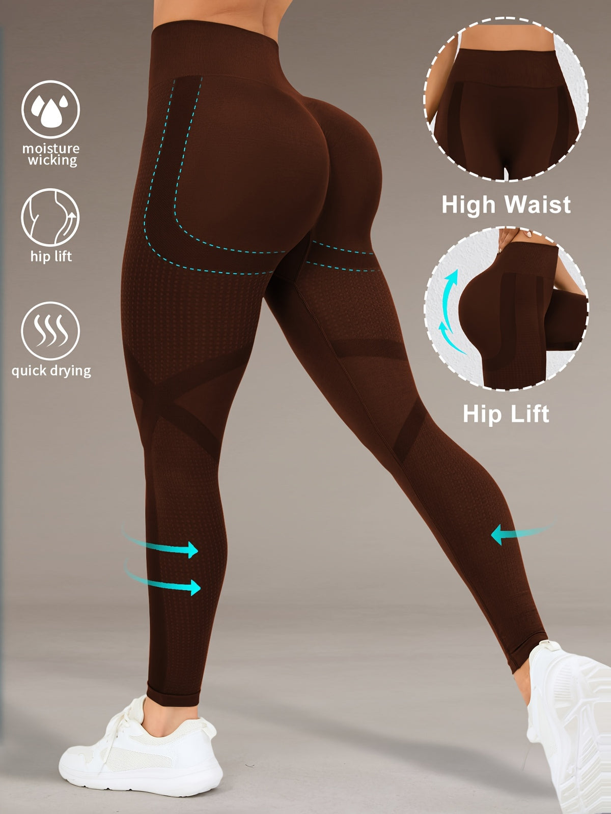 Wide Waistband Lifting Leggings - Coffee